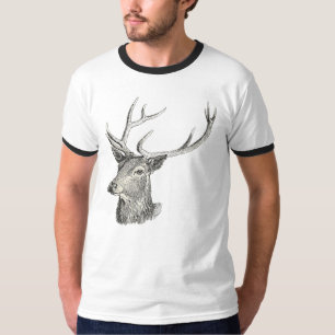 Herten Buck Hoofd met gewei Jacht Tekening T-shirt