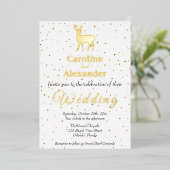Herten Buck Silhouet & Glittery Gold Confetti Folie Uitnodiging (Staand Voorkant)
