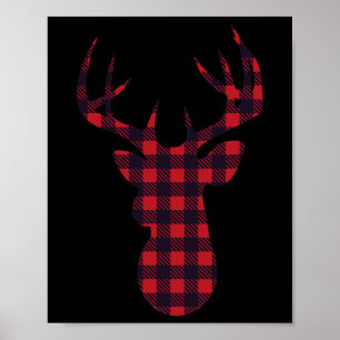 Herten Buck Silhouet Rood Plak Matching Kerstmis Poster
