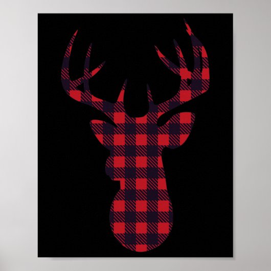 Herten Buck Silhouet Rood Plak Matching Kerstmis Poster (Voorkant)