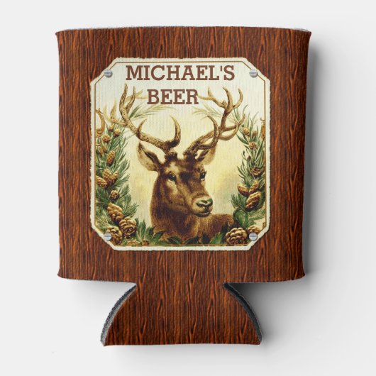 Herten Cabin Gepersonaliseerd Bier Rustieke Houten Blikjeskoeler (Voorkant)