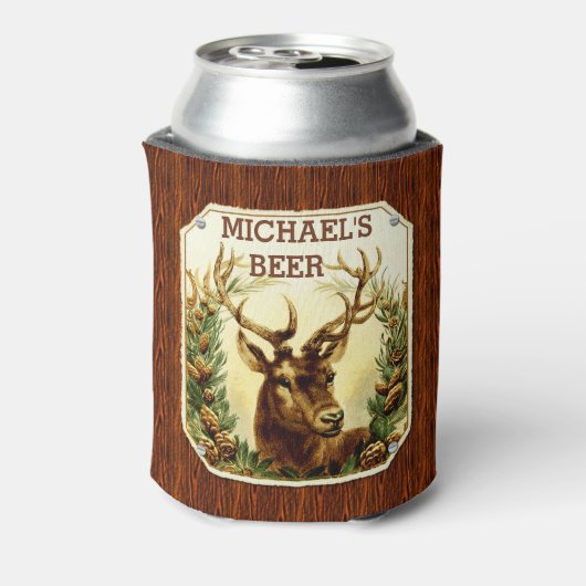 Herten Cabin Gepersonaliseerd Bier Rustieke Houten Blikjeskoeler (Blikje Achterkant)