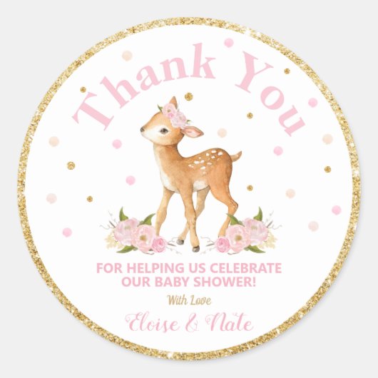 Herten dank u Sticker Labels Baby shower gunsten (Voorkant)