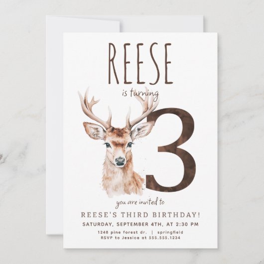 Herten derde verjaardag uitnodiging (Voorkant)