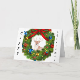 Herten die door een kerstkrans kijken bedankkaart