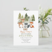 Herten dierenavontuur camper verjaardagsuitnodigin kaart (Staand voorkant)