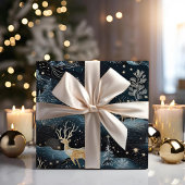 Herten Donkerblauw Bos Kerst Nacht Winter Cadeaupapier