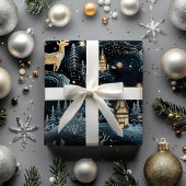 Herten Donkerblauw Bos Kerst Nacht Winter Cadeaupapier