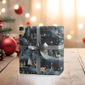 Herten Donkerblauw Bos Kerst Nacht Winter Cadeaupapier