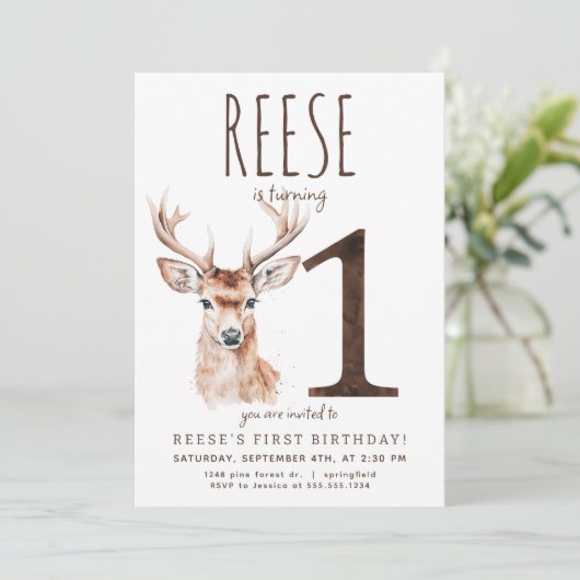 Herten eerste verjaardag uitnodiging (Staand voorkant)