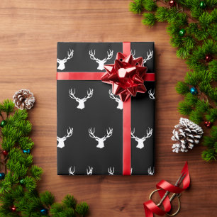herten eland bok jacht zwart wit Kerstmis Cadeaupapier