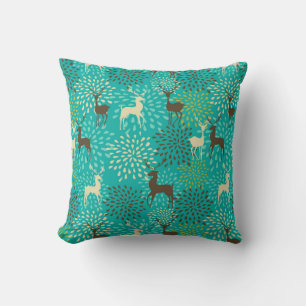 Herten en bloemen patroon - Aqua en Brown Winter Kussen