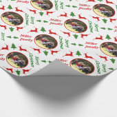 Herten en boom kerstvakantie gepersonaliseerde fot cadeaupapier (Hoek)