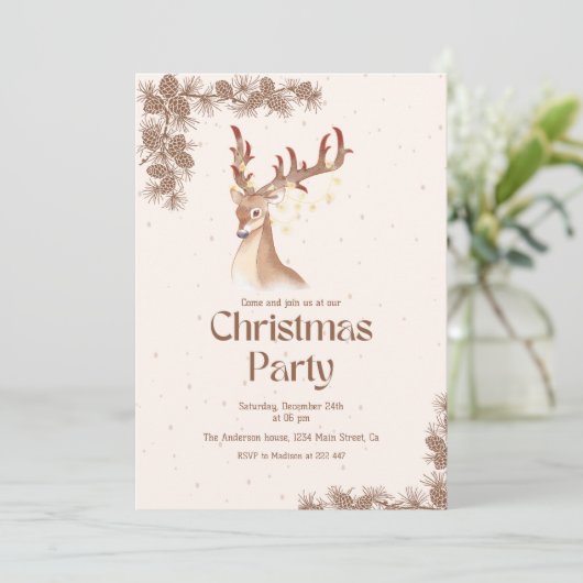 Herten en dennenappel Kerstmis Kaart (Staand voorkant)