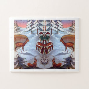 Herten en eekhoorns kerstscene legpuzzel