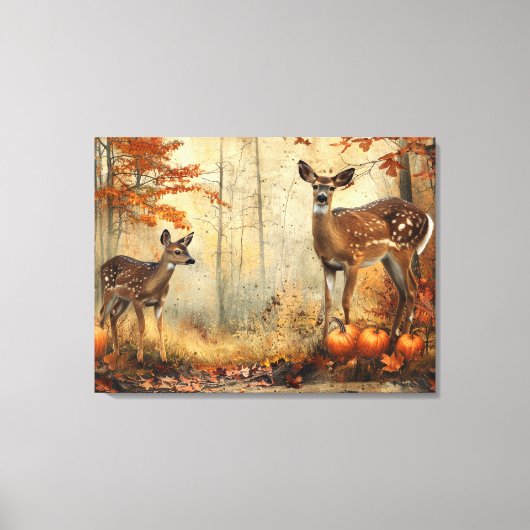  herten en fawn herfstblad 32x24 canvas afdruk (Voorkant)