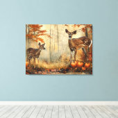 herten en fawn herfstblad 32x24 canvas afdruk (Insitu (Houten vloer))