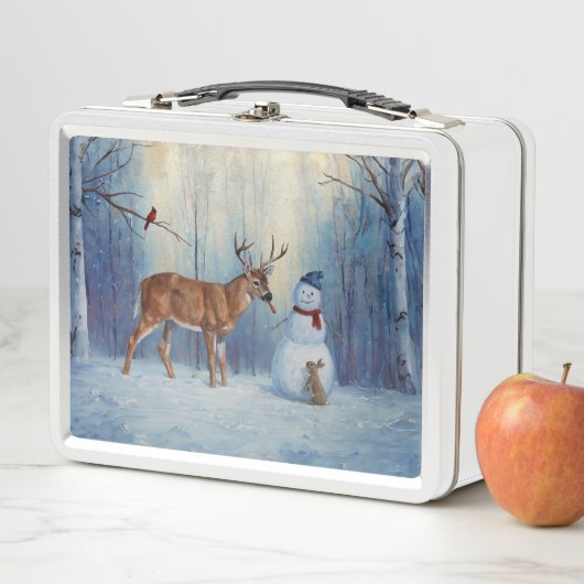 Herten en Gelukkige Sneeuwman Winter Vakantie Scèn (In situ)