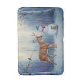 Herten en Gelukkige Sneeuwman Winter Vakantie Scèn Badmat (Voorkant Verticaal)