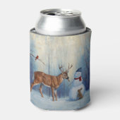 Herten en Gelukkige Sneeuwman Winter Vakantie Scèn Blikjeskoeler (Blikje Voorkant)