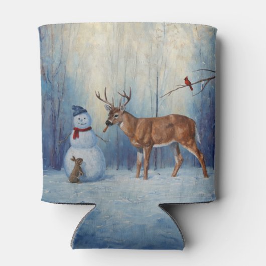 Herten en Gelukkige Sneeuwman Winter Vakantie Scèn Blikjeskoeler (Achterkant)