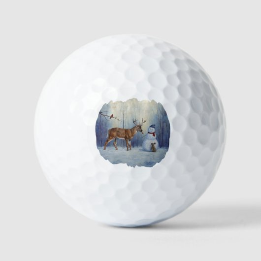 Herten en Gelukkige Sneeuwman Winter Vakantie Scèn Golfballen (Voorkant)