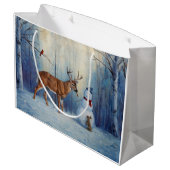 Herten en Gelukkige Sneeuwman Winter Vakantie Scèn Groot Cadeauzakje (Achterkant Gekanteld)