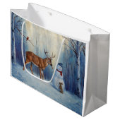 Herten en Gelukkige Sneeuwman Winter Vakantie Scèn Groot Cadeauzakje (Voorkant Gekanteld)