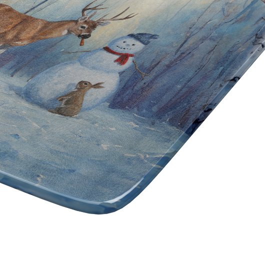 Herten en Gelukkige Sneeuwman Winter Vakantie Scèn Snijplank (Hoek)