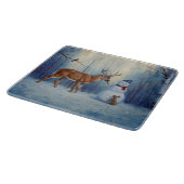 Herten en Gelukkige Sneeuwman Winter Vakantie Scèn Snijplank (Hoek)