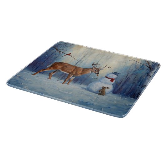 Herten en Gelukkige Sneeuwman Winter Vakantie Scèn Snijplank (Hoek)
