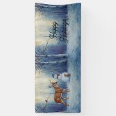 Herten en Gelukkige Sneeuwman Winter Vakantie Scèn Spandoek (Verticaal)