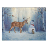 Herten en Gelukkige Sneeuwman Winter Vakantie Scèn Tafelkleed (Voorkant (Horizontaal))