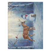 Herten en Gelukkige Sneeuwman Winter Vakantie Scèn Tafelkleed (Voorkant)