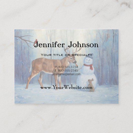 Herten en Gelukkige Sneeuwman Winter Vakantie Scèn Visitekaartje (Achterkant)