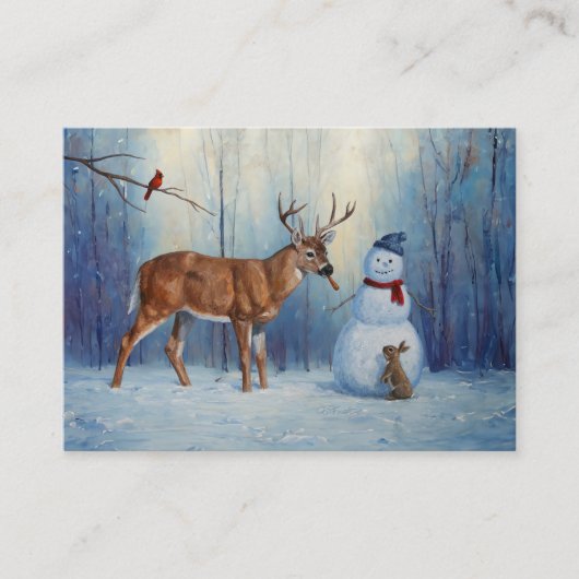 Herten en Gelukkige Sneeuwman Winter Vakantie Scèn Visitekaartje (Voorkant)