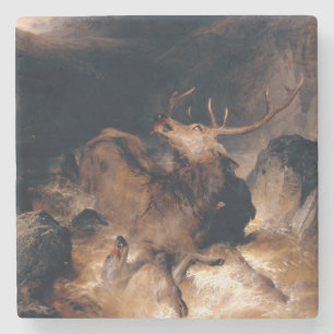 Herten en Honden in een Berg Torrent Stenen Onderzetter