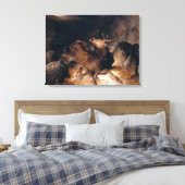 Herten en Honden in een Mountain Torrent Stream Canvas Afdruk (Insitu (Slaapkamer))