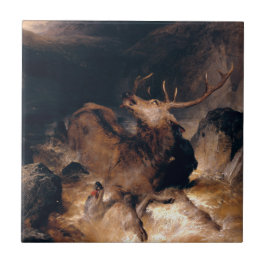 Herten en honden in een stortvloed tegeltje