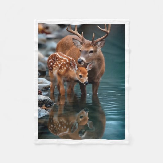 Herten en kalf bij de waterdeken fleece deken (Voorkant)