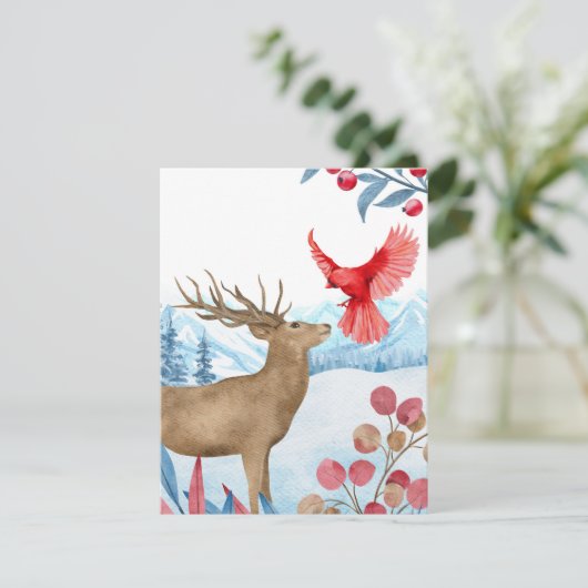 Herten en Kardinaalvogel Kerstkaart (Staand voorkant)