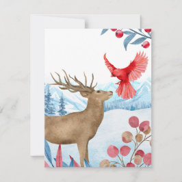 Herten en Kardinaalvogel Kerstkaart