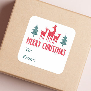 Herten en kerstbomen tot cadeaubonnen vierkante sticker