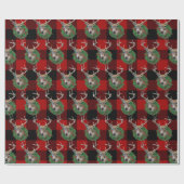 Herten en kerstkrans op plaid cadeaupapier (Vlak)