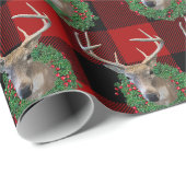Herten en kerstkrans op plaid cadeaupapier (Rol Hoek)