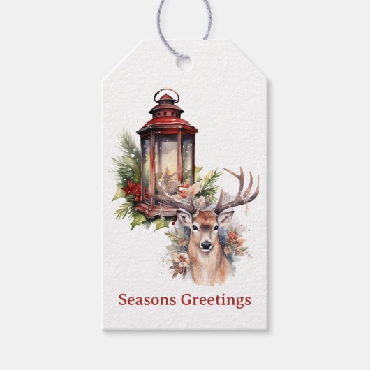 Herten en Kerstlantaarn Custom Gift Labels Cadeaulabel (Voorkant)