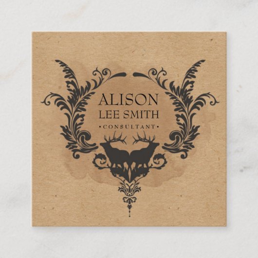 Herten en ornamenten vierkante visitekaartje (Voorkant)
