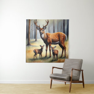 Herten en reekalen in bos wilde dieren wandkleed