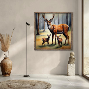 Herten en reekalfjes in bos wilde dieren poster