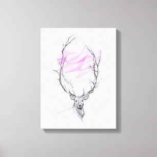 Herten en roze geometrische hart tekening Dier kun Canvas Afdruk